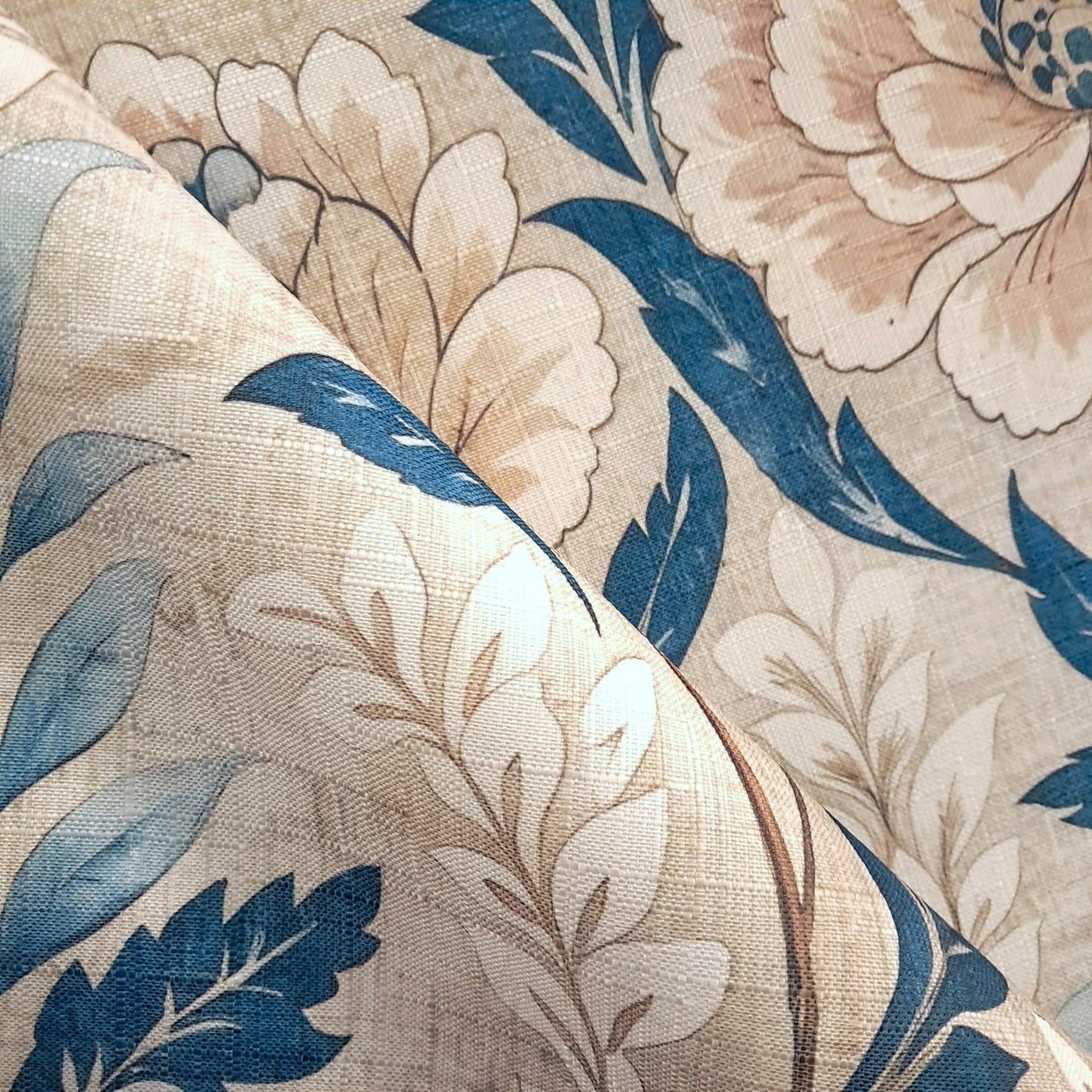 Tecido Para Sofá Linho Sintético Floral Bege com Azul