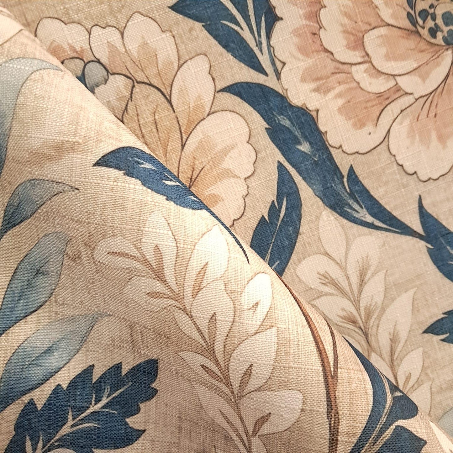 Tecido Para Sofá Linho Sintético Floral Bege com Azul