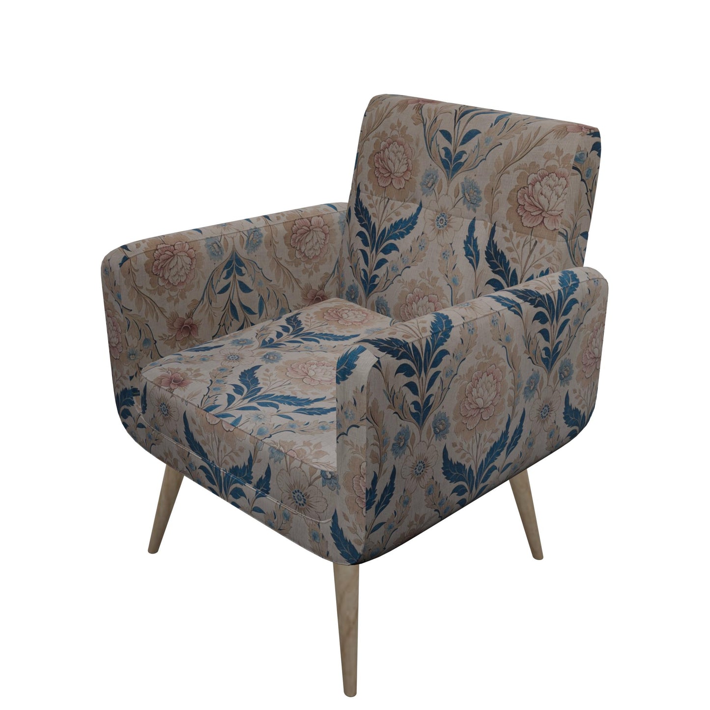 Tecido Para Sofá Linho Sintético Floral Bege com Azul