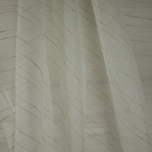 Tecido Para Cortina Voil Linho Branco Listras Marron - Torre Tecidos